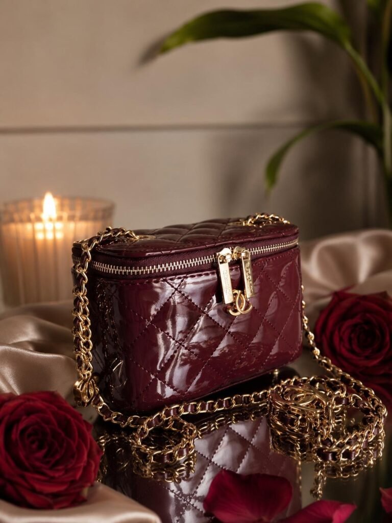 شنطة كتف خمري مبطنة بسلسلة