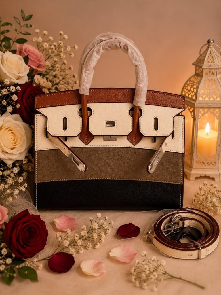 شنطة يد بيج وسوداء مع حزام كتف