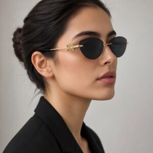 نظارة شمسية سوداء بإطار ذهبي
