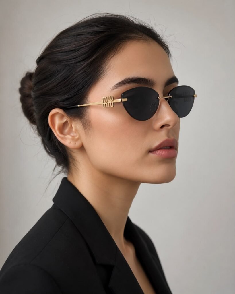 نظارة شمسية سوداء بإطار ذهبي