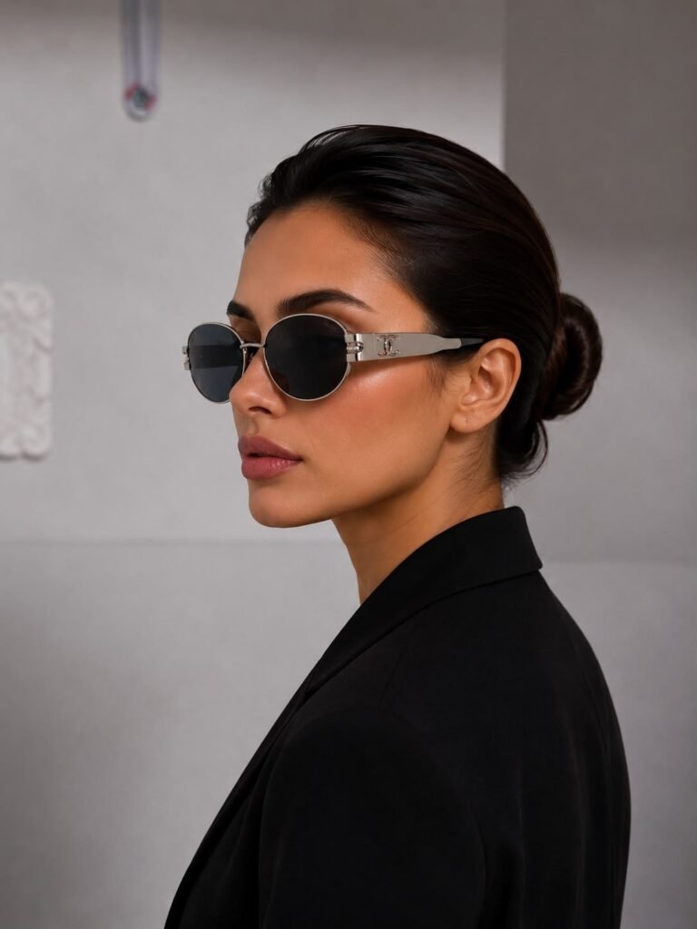 نظارة شمسية سوداء بيضاوية