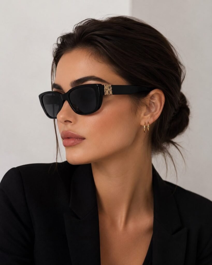 نظارة شمسية سوداء مستطيلة فاخرة
