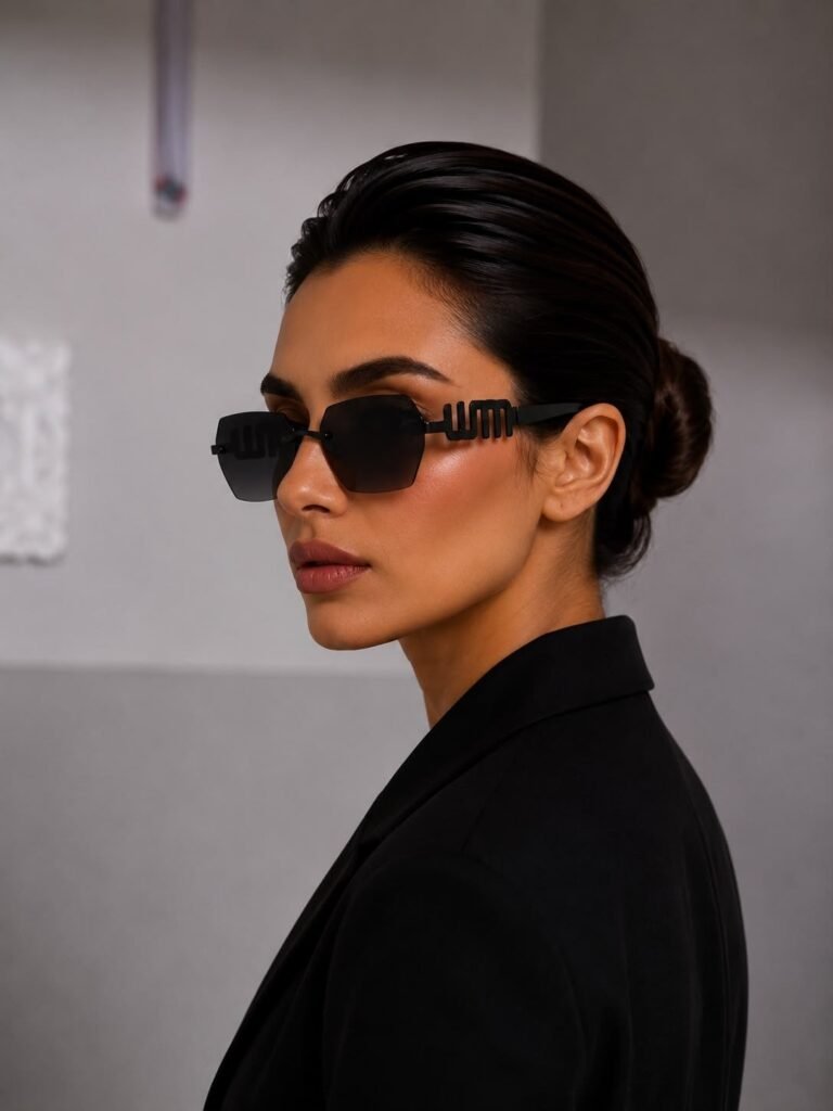 نظارة شمسية سوداء عريضة