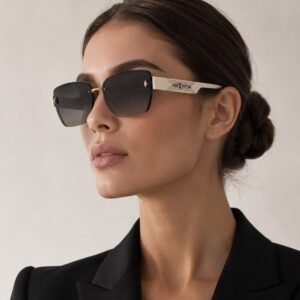 نظارة شمسية رمادية بإطار أبيض